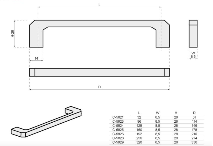 UCHWYT MEBLOWY CAMPANA C-5823/96 CHROM POŁYSK 96 mm