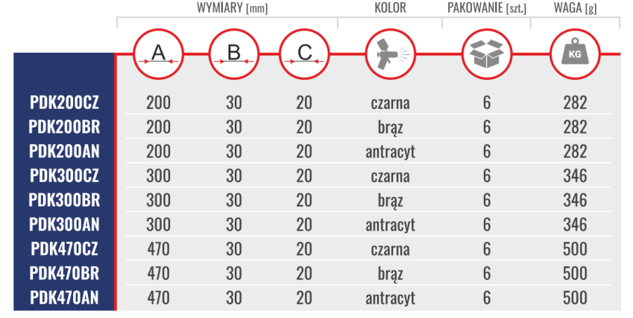 PODPÓRKA DRZWIOWA KWADRATOWA 30 x 20 L-200 CZARNA