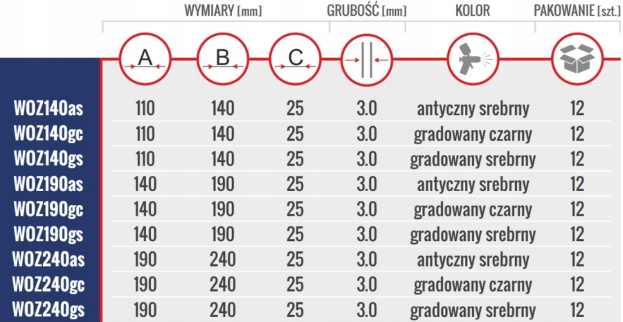 WSPORNIK STALOWY OZDOBNY 110x140x25x3.0 ANTYCZNY SREBRNY