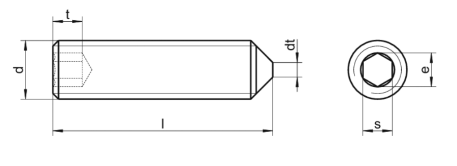 WKRĘT DOCISKOWY NIERDZEWNY STOŻKOWY 120° M5 x 5 mm DIN 914 100 szt.