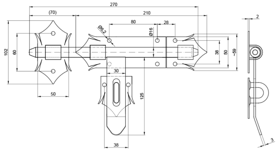 ZASUWA BRAMOWA OZDOBNA MALOWANA CZARNA 270 mm