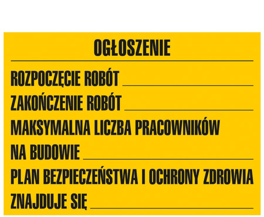 TABLICA BUDOWLANA INFORMACYJNA BIOZ 50 x 70 mm