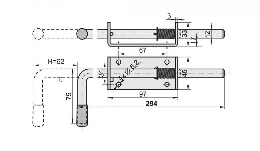 RYGIEL 300MM Z ZACZEPEM