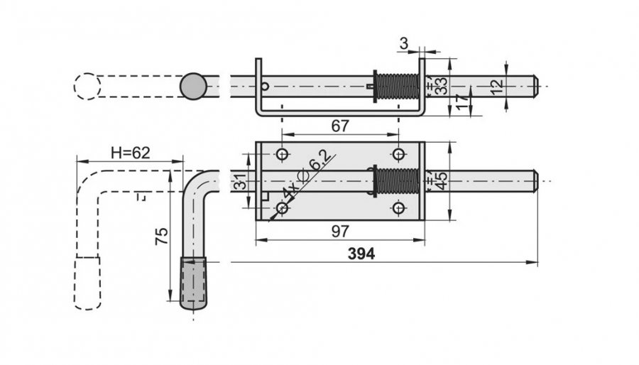 RYGIEL 400MM Z ZACZEPEM