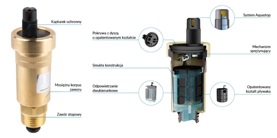 ODPOWIETRZNIK AUTOMATYCZNY PIONOWY Z ZAWOREM STOPOWYM GZ 1/2 