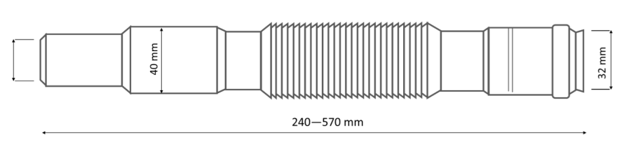 ZŁĄCZE ELASTYCZNE REDUKCYJNE ZATRZASKOWE FI32 50/40/32, L-240-570 mm