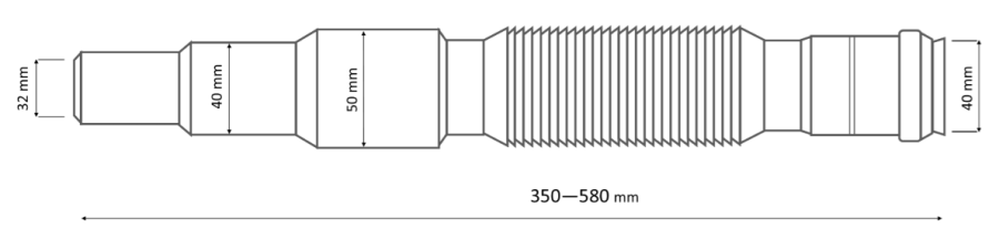 ZŁĄCZE ELASTYCZNE REDUKCYJNE ZATRZASKOWE FI40 40/50/40, L-350-580 mm