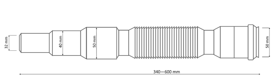 ZŁĄCZE ELASTYCZNE REDUKCYJNE ZATRZASKOWE FI50 50/40/32, L-340-600 mm