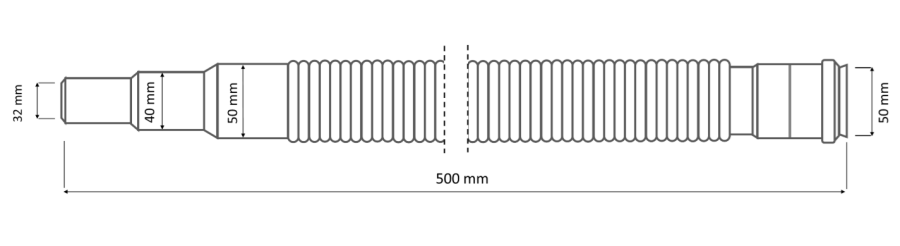 ZŁĄCZE ELASTYCZNE REDUKCYJNE FI50 50/40/32 , L–500 mm Z KIELICHEM