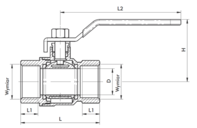 ZAWÓR KULOWY PEŁNOPRZEPŁYWOWY NAKRĘTNO-NAKRĘTNY Z RĄCZKĄ 1 1/2