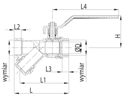 ZAWÓR KULOWY DO WODY Z FILTREM SKOŚNYM 3/4