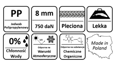 LINA SYNTETYCZNA POLIPROPYLENOWA KOLOROWA 8 mm -10 m