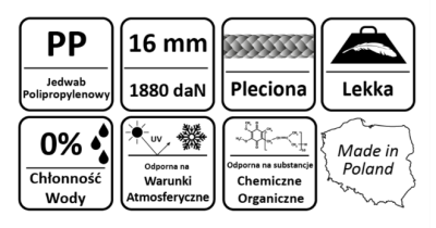 LINA SYNTETYCZNA POLIPROPYLENOWA KOLOROWA 16 mm - 10 m