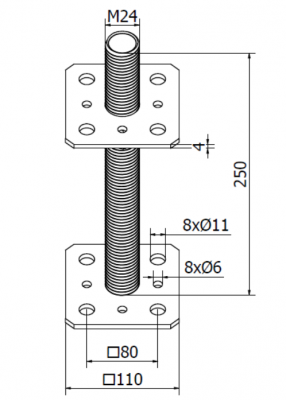 PODSTAWA SŁUPA PRZYKRĘCANA Z REGULOWANĄ WYSOKOŚCIĄ 110 x 110 x 250 mm