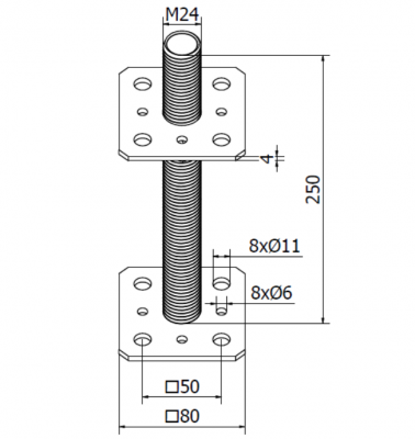 PODSTAWA SŁUPA PRZYKRĘCANA Z REGULOWANĄ WYSOKOŚCIĄ 80 x 80 x 250 mm