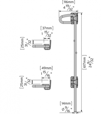 ZASUWA BRAMOWA DO SŁUPKA 610 mm ZAMYKANA NA KŁÓDKĘ