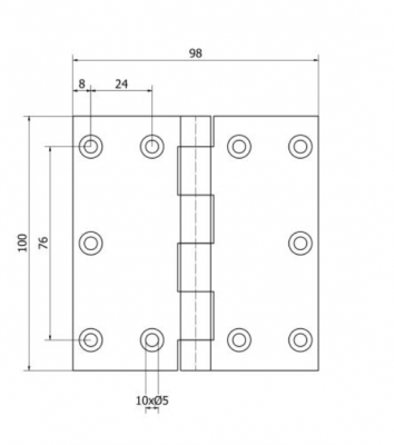 ZAWIAS DRZWIOWY BEZFELCOWY 100 x 100 x 3 mm