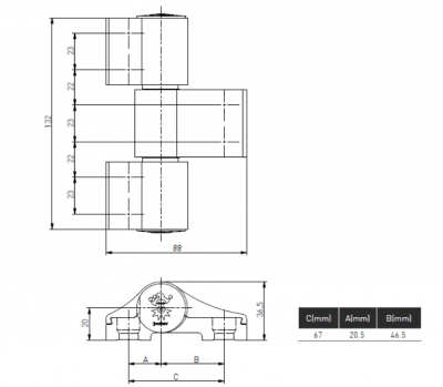 ZAWIAS DRZWIOWY JOCKER DO ALUMINIUM TRZYSKRZYDŁOWY 160 kg 67 mm BIAŁY