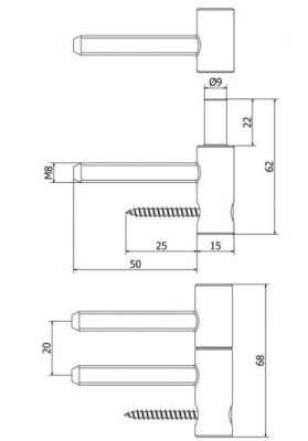 ZAWIAS DRZWIOWY WKRĘCANY Ø15 mm M8 / Z 1 WKRĘTEM