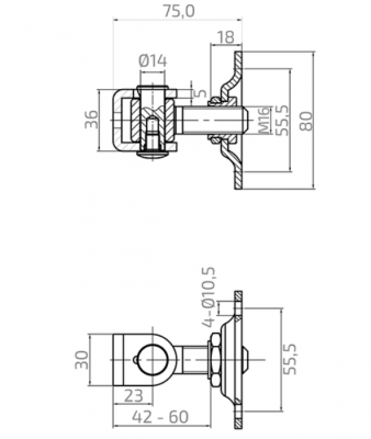 ZAWIAS REGULOWANY DO PRZYKRĘCANIA NIERDZEWNY M16 Z PŁYTKĄ 80 x 80 x 4 mm