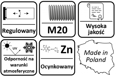 ZAWIAS REGULOWANY M20 DO PRZYKRĘCANIA