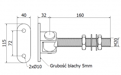 ZAWIAS REGULOWANY M20 NA PŁASKOWNIKU 40 x 115