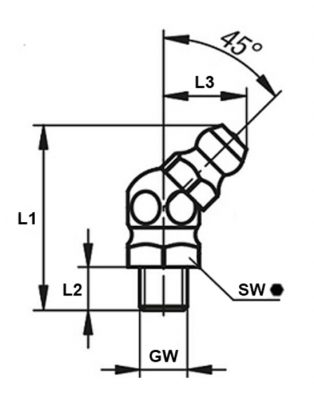 KALAMITKA STALOWA OCYNKOWANA KĄTOWA 45° M10 x 1 - 1 szt.