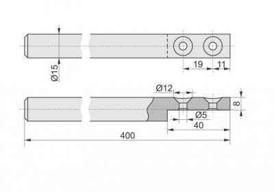 RYGIEL ŚR. 15×400 MM + 2 PROWADNICE