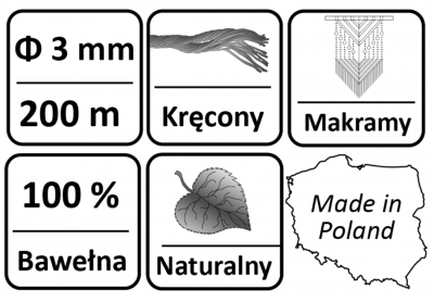 SZNUREK BAWEŁNIANY Ø3 200 m CZERWONY DO MAKRAMY NR. 473