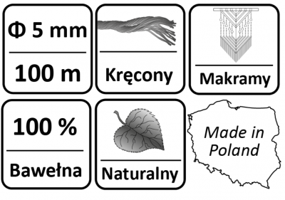 SZNUREK BAWEŁNIANY OPTYCZNA BIEL DO MAKRAMY Ø5 100 m