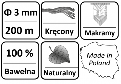 SZNUREK BAWEŁNIANY ZGIŁA ZIELEŃ DO MAKRAMY Ø3 200 m, NR. 232