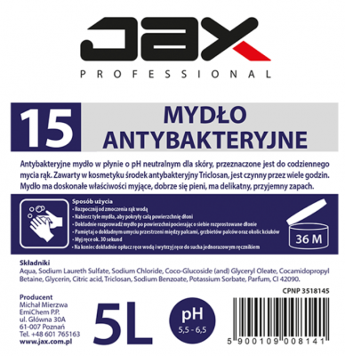 MYDŁO ANTYBAKTERYJNE JAX PROFESSIONAL 15 - 5L