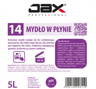 MYDŁO KREMOWE W PŁYNIE JAX PROFESSIONAL 5 L