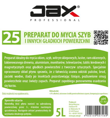 PREPARAT DO MYCIA SZYB I POWIERZCHNI GŁADKICH JAX PROFESSIONAL 25 - 5 L