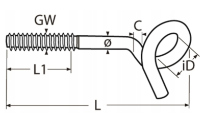 HAK HUŚTAWKOWY NIERDZEWNY M10 x 120 mm