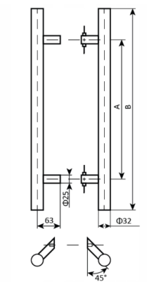 POCHWYT DRZWIOWY NIERDZEWNY SS DWUSTRONNY 500 mm 45°