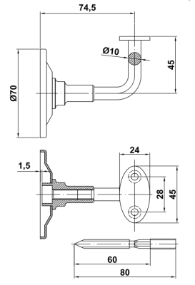 UCHWYT DO PORĘCZY MODEL 24 CZARNY