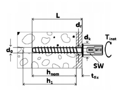 ŚRUBA DO BETONU Z GW M8/M10 JC2-IT 6 x 45 mm