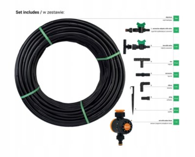 ZESTAW Z WĘŻEM KROPLUJĄCYM 50 m Z ZEGAREM
