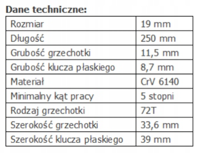 KLUCZ PŁASKO - OCZKOWY Z GRZECHOTKĄ 19 mm