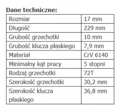 KLUCZ PŁASKO - OCZKOWY Z GRZECHOTKĄ 17 mm