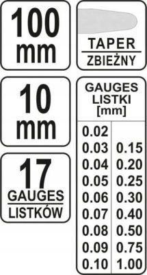 SZCZELINOMIERZ 100 mm 17 LISTKÓW 0,02-1 mm