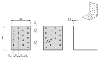 KĄTOWNIK BUDOWLANY 100 x 100 x 80 x 2 mm