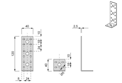 KĄTOWNIK BUDOWLANY 120 x 40 x 40 x 2,5 mm