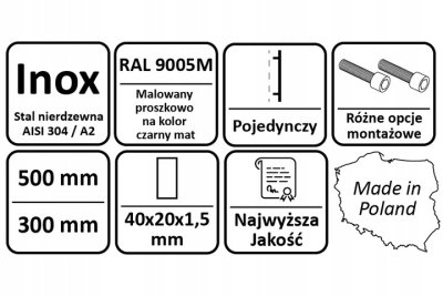 POCHWYT DRZWIOWY NIERDZEWNY PR 45° 500 mm CZARNY