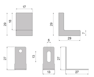 KĄTOWNIK MEBLOWY 29 x 29 x 17 mm POPIEL Z OSŁONKĄ