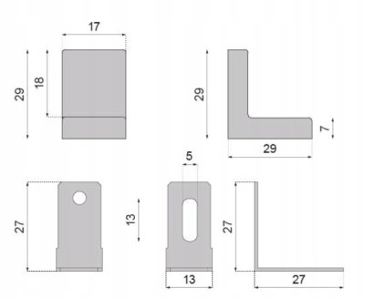 KĄTOWNIK MEBLOWY 29 x 29 x 17 mm ANTRACYT Z OSŁONKĄ