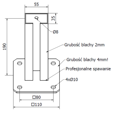 PODSTAWA SŁUPA PRZYKRĘCANA DO PROFILU 60 x 40 mm