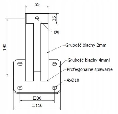 PODSTAWA SŁUPA PRZYKRĘCANA DO PROFILU 60 x 40 mm ANTRACYT