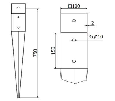 PODSTAWA SŁUPA WBIJANA 100 x 100 mm